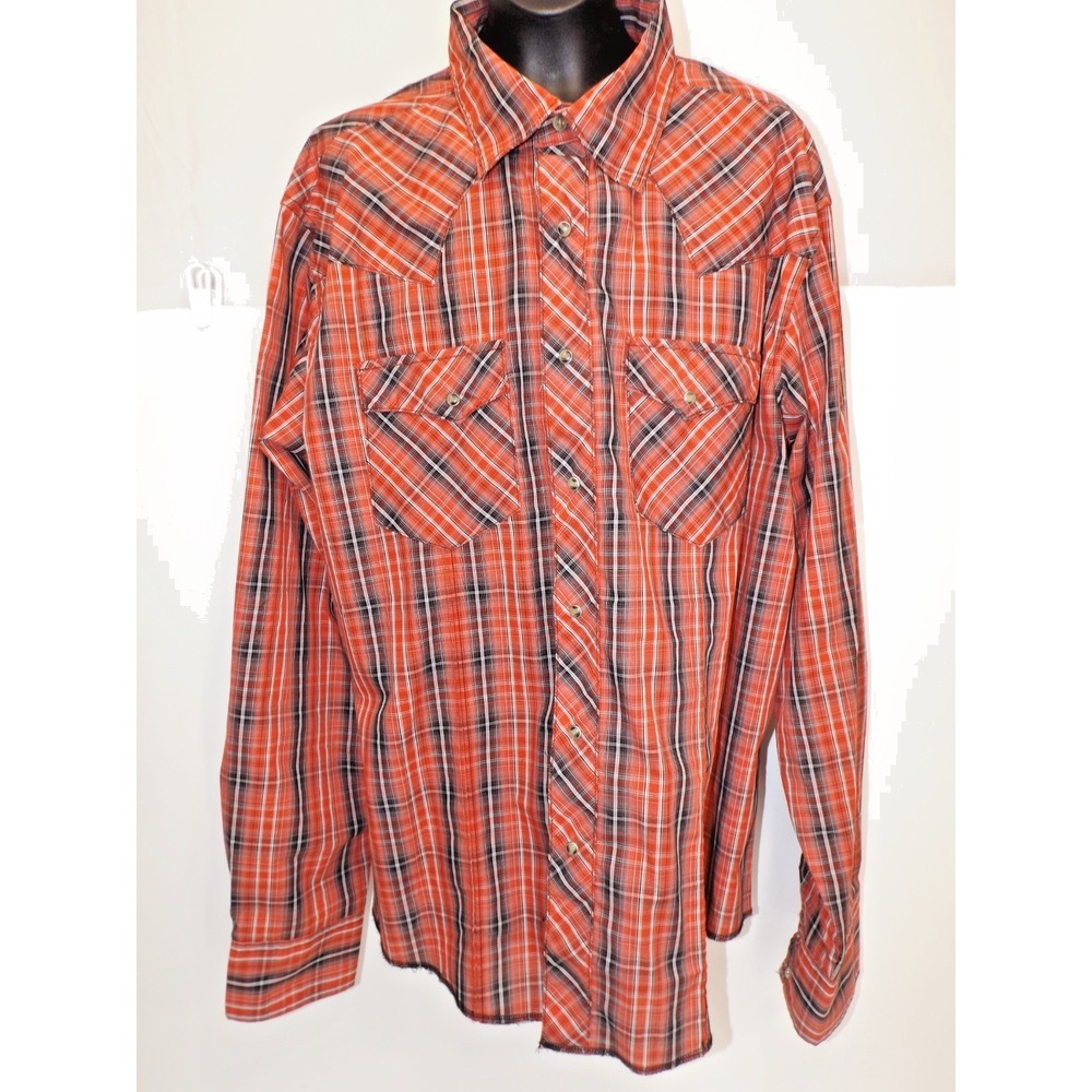 Wrangler Red Plaid Western long Sleeve Shirt Pearl Buttons - Men's size XL